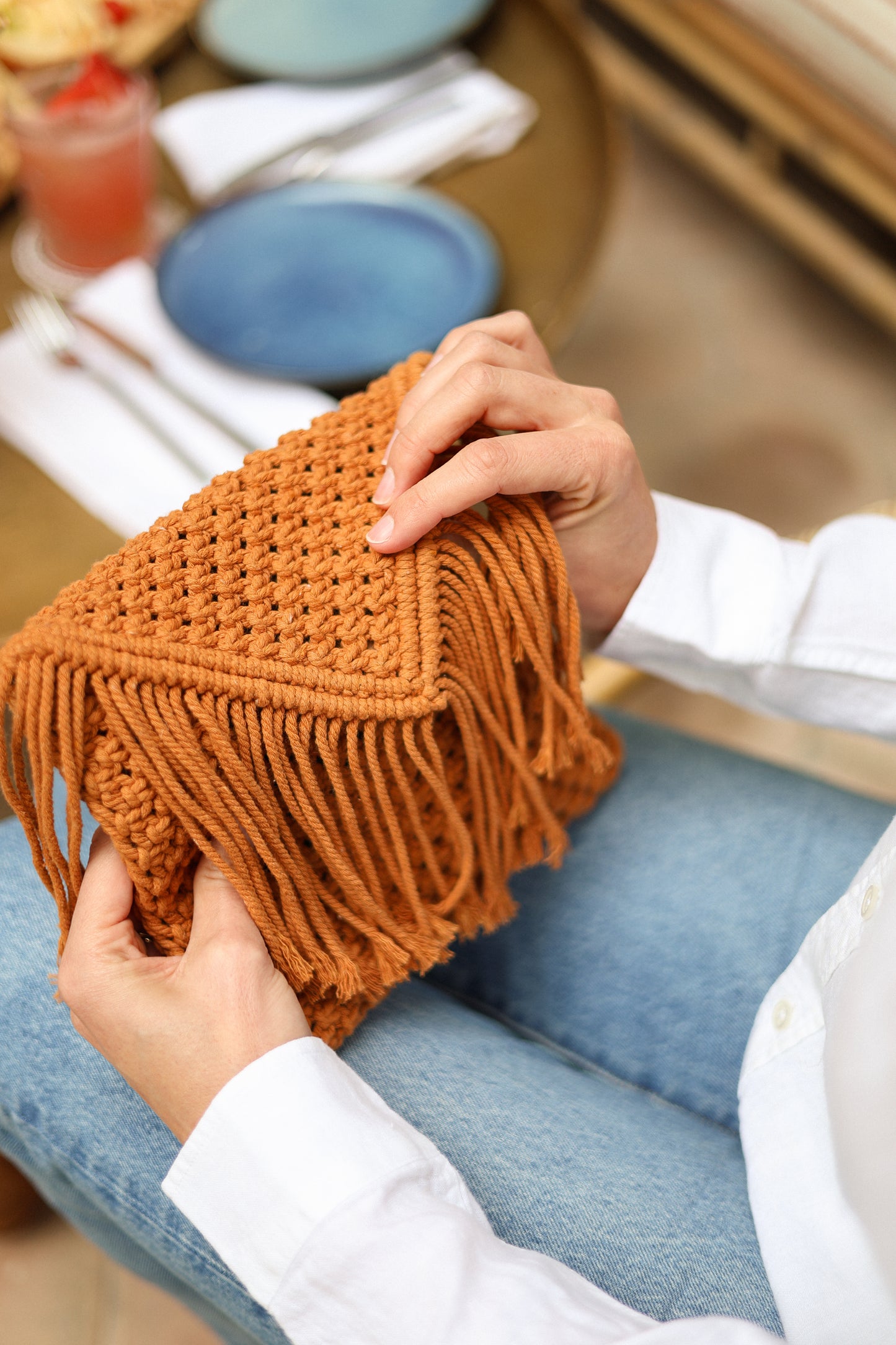 Brown crochet bag