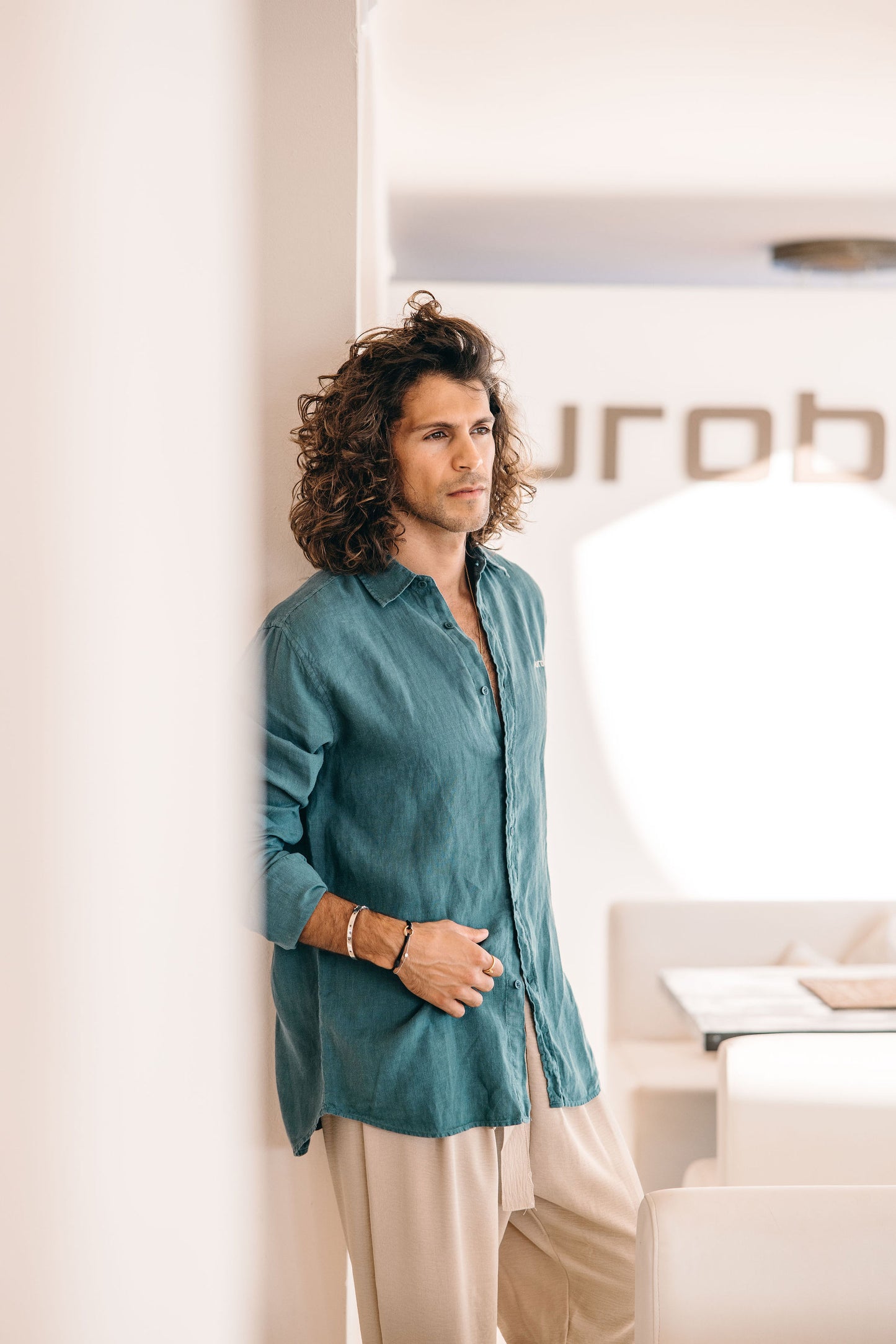 Green linen shirt