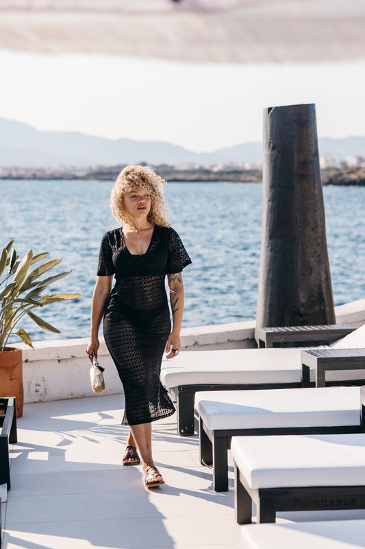 Coral black dress